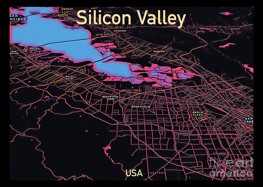 Silicon Valley Map Digital Art by HELGE Art Gallery