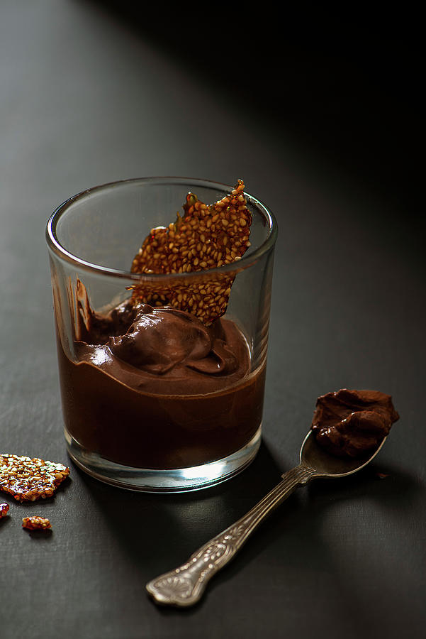 Silken Tofu Chocolate Mousse With Sesame Brittle Photograph by Magdalena Hendey