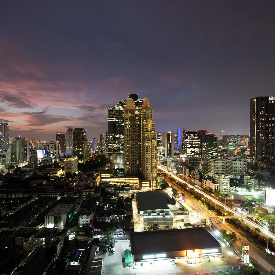 Silom Skyline At Dusk, Bangkok by Pawel Toczynski