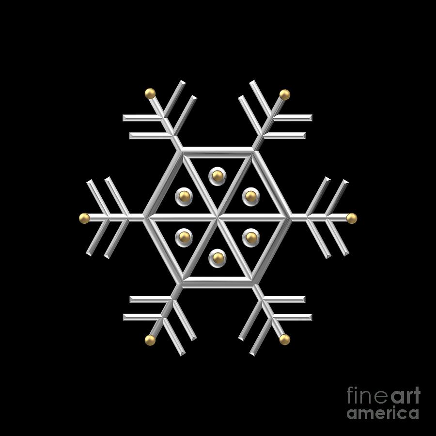 Silver and Gold Snowflake 2 at Midnight Digital Art by Rose Santuci-Sofranko