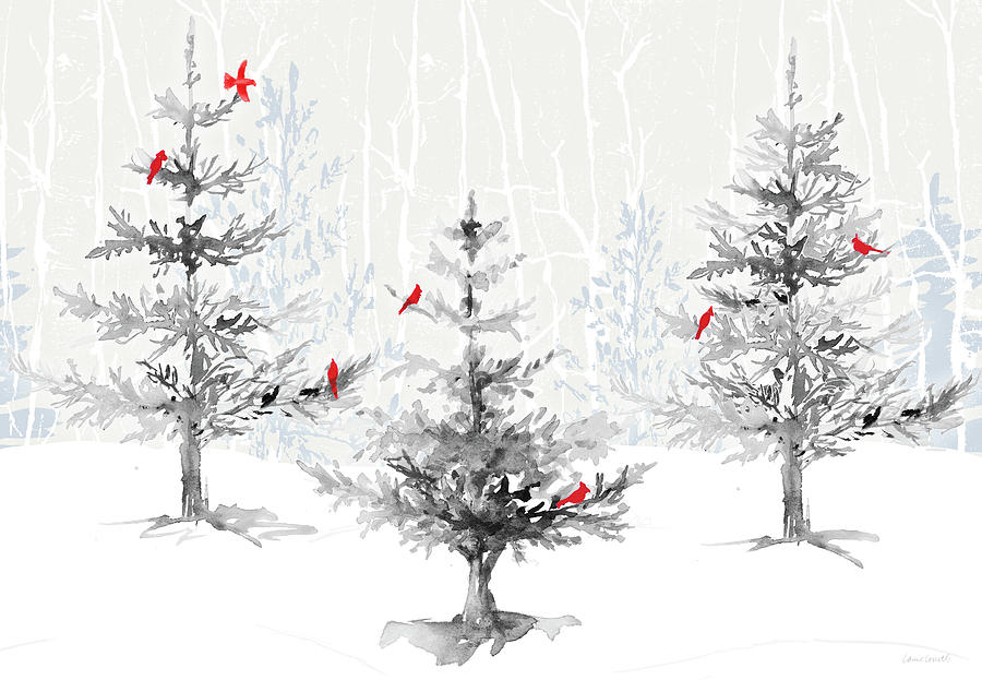 Winter Painting - Silver Forest With Cardinals by Lanie Loreth