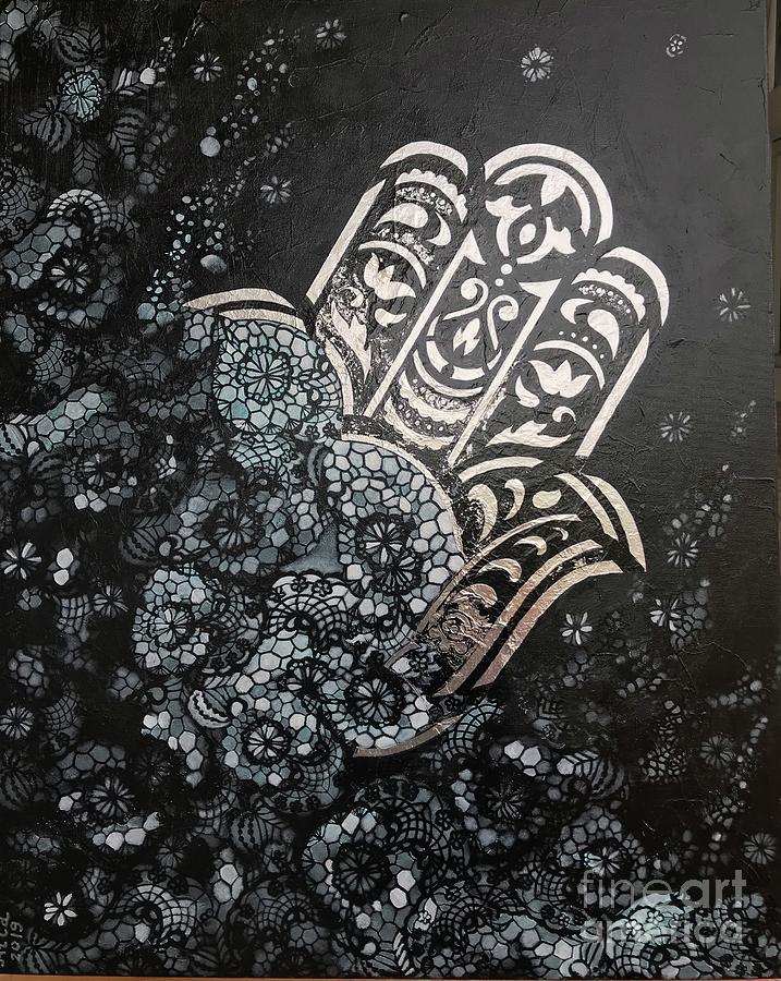 Hamsa Mixed Media - Silver Hamsa by Hila Abada Hamsa Mixed Media - Silver Hamsa by Hila Abada