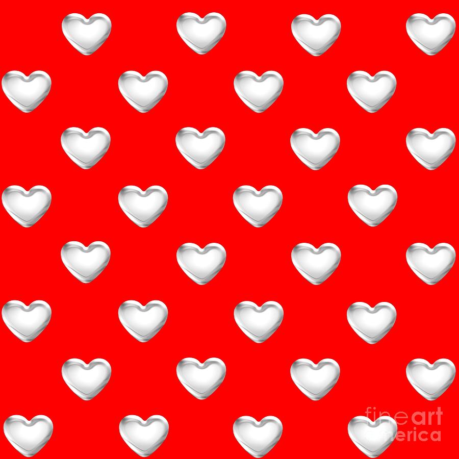 Silver Hearts on a Red Background Saint Valentines Day Love and Romance Digital Art by Rose Santuci-Sofranko