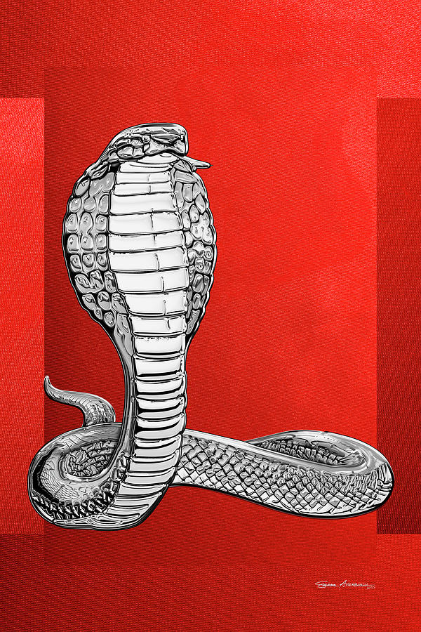 Silver King Cobra on Red Canvas Digital Art by Serge Averbukh