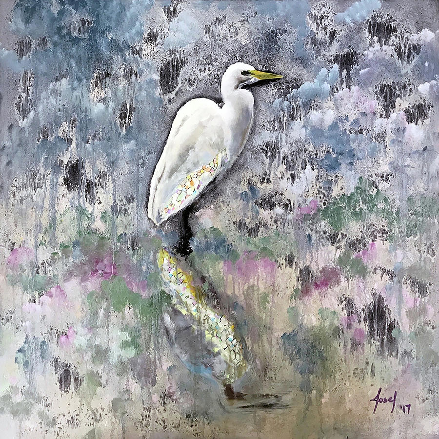 Silver Lake Snowy Egret Painting by Josef Kelly