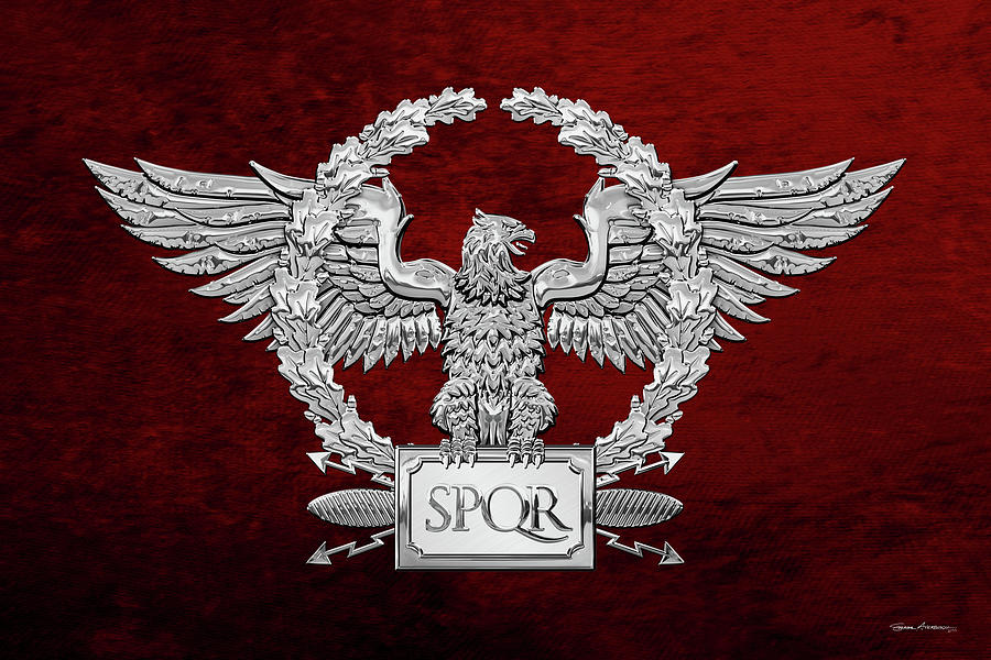 Silver Roman Imperial Eagle -  S P Q R  Special Edition over Red Velvet Digital Art by Serge Averbukh