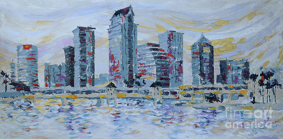 Silvery Tampa Skyline Painting by Jyotika Shroff