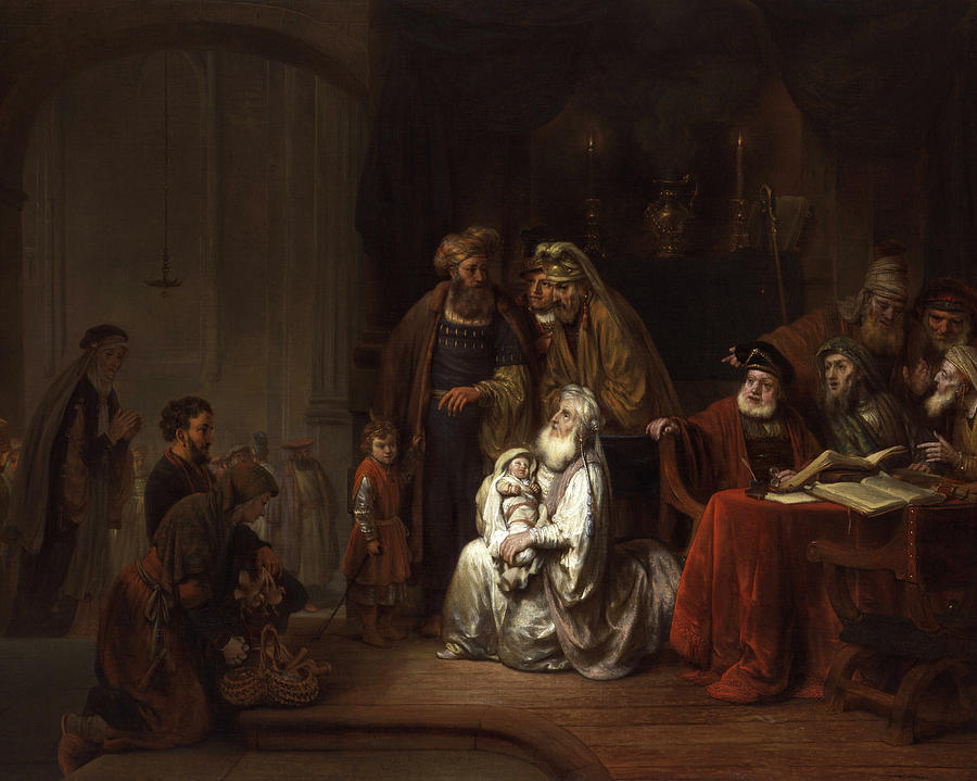 Frans Hals Painting - Simeon in the Temple by Gerbrand van den Eeckhout