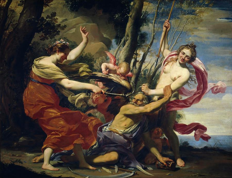 Simon Vouet / Time Vanquished by Hope, Love and Beauty, 1627, French School. Painting by Simon Vouet -1590-1649- Simon Vouet / Time Vanquished by Hope, Love and Beauty, 1627, French School. Painting by Simon Vouet -1590-1649-