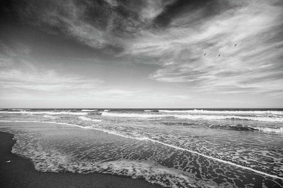 Simple Beach Scene Black And White Photograph