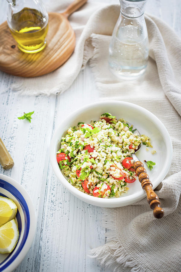 Simple Lebanese Salad With Bulgur Parsley, Mint And Tomatoes Photograph by Osmykolorteczy