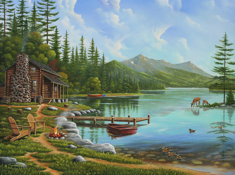 Mountain Painting - Simple Living by Geno Peoples