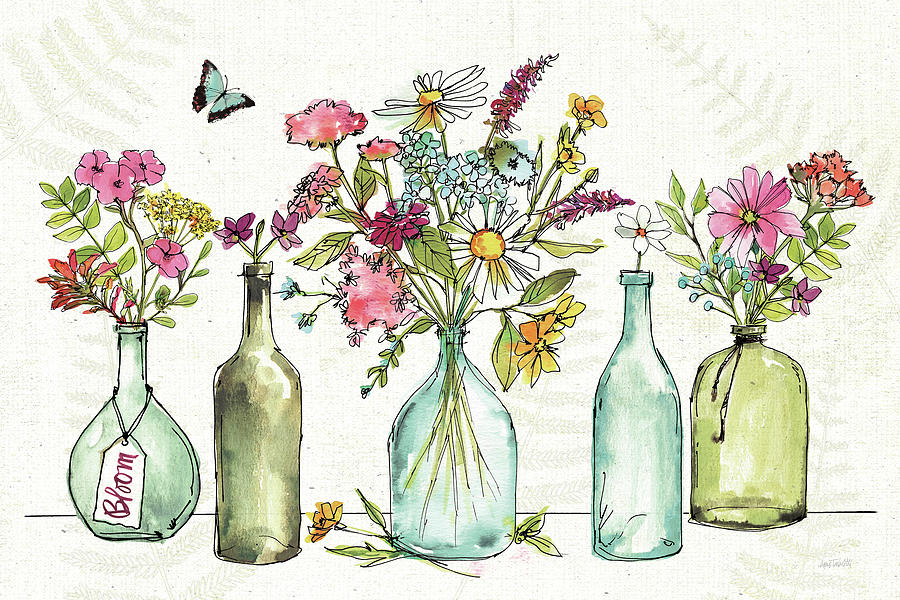Bottle Mixed Media - Simply Petals I by Anne Tavoletti