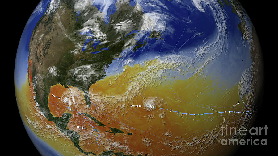 Simulation Of 2005 Atlantic Hurricane Season Photograph by Nasas Goddard Space Flight Center/nasa Center For Climate Simulation/science Photo Library