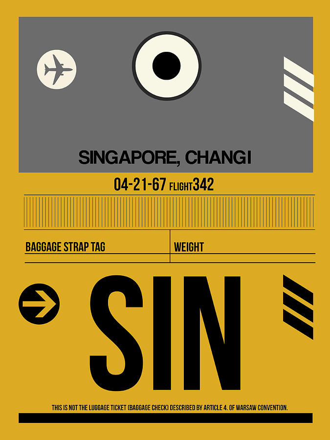Vintage Digital Art - SIN Singapore Luggage Tag I by Naxart Studio