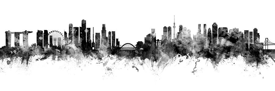 Singapore And Tokyo Skyline Digital Art By Michael Tompsett