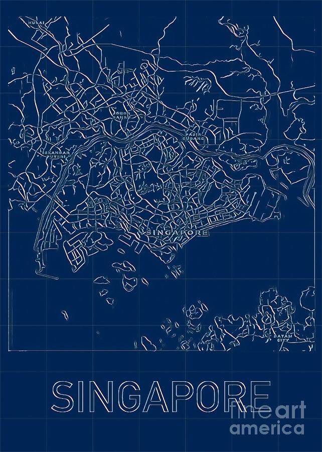 Singapore Blueprint City Map Digital Art by HELGE Art Gallery