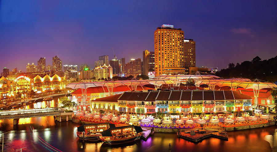 Singapore Clake Quay At Blue Hour Photograph by Seng Chye Teo