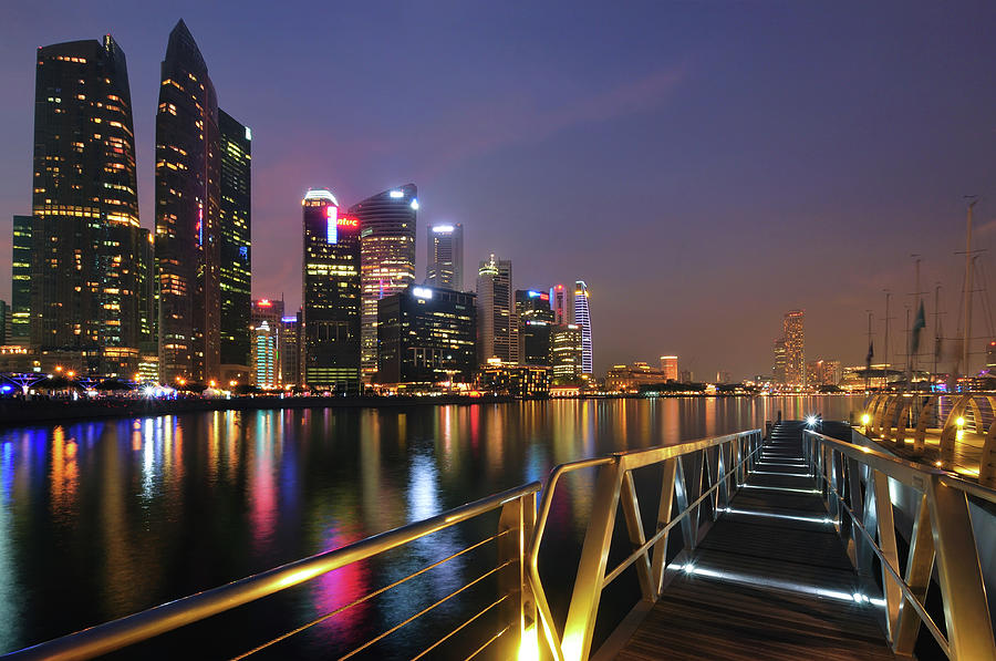 Singapore Marina Bay - Purple Night Photograph by Fiftymm99