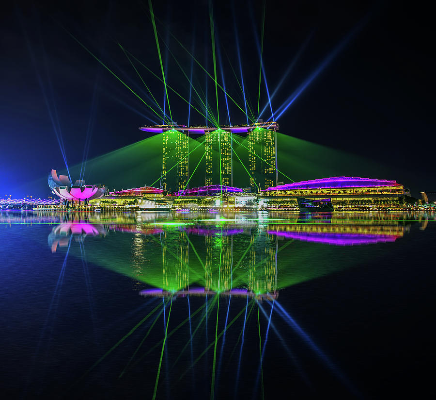 Singapore Marina Bay Sands Hotel Laser Light Show wonderful Photograph by Zexsen Xie