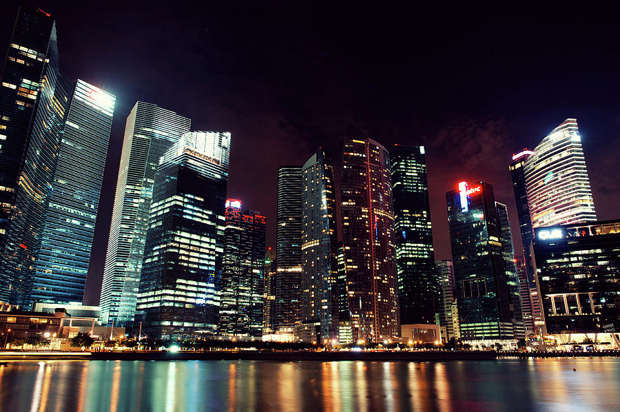 Singapore Neon City Skyline Photograph by Jonathan Siegel