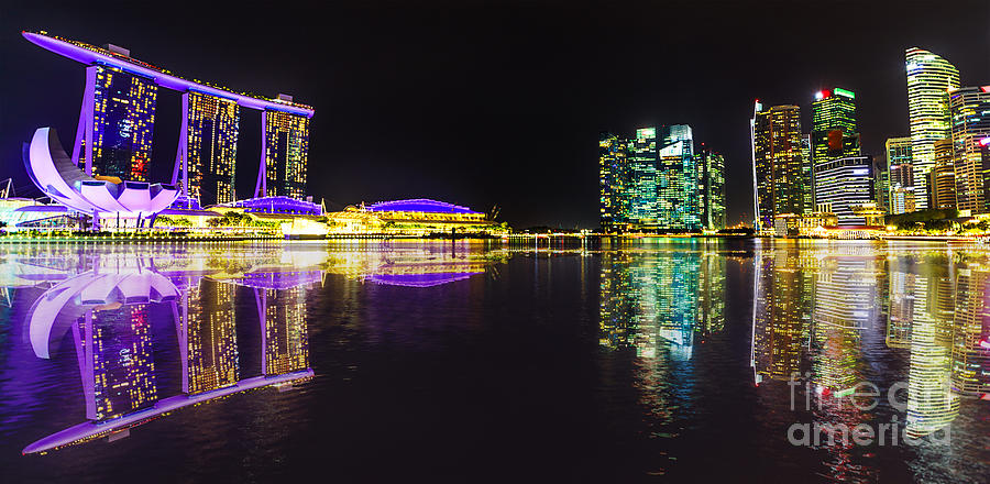Singapore Skyline by night Photograph by Benny Marty
