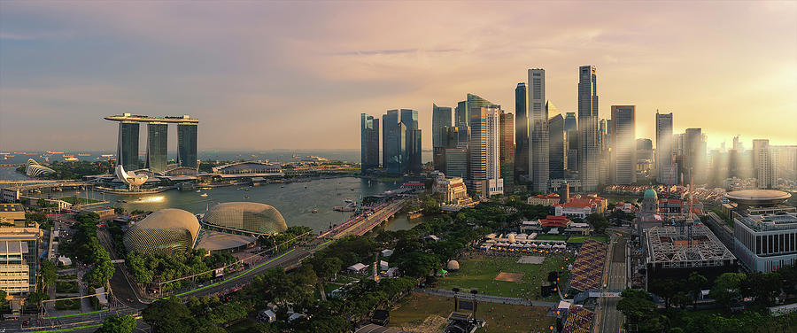 Singapore Skyline Panoramic View By Pat Law Photography