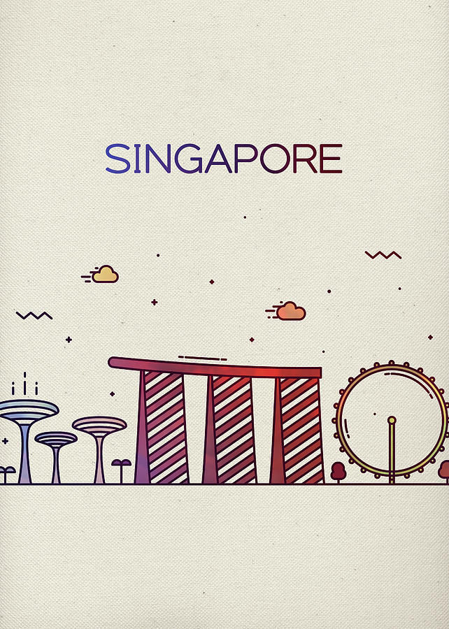 Singapore Whimsical City Skyline Fun Bright Tall Series Mixed Media by ...