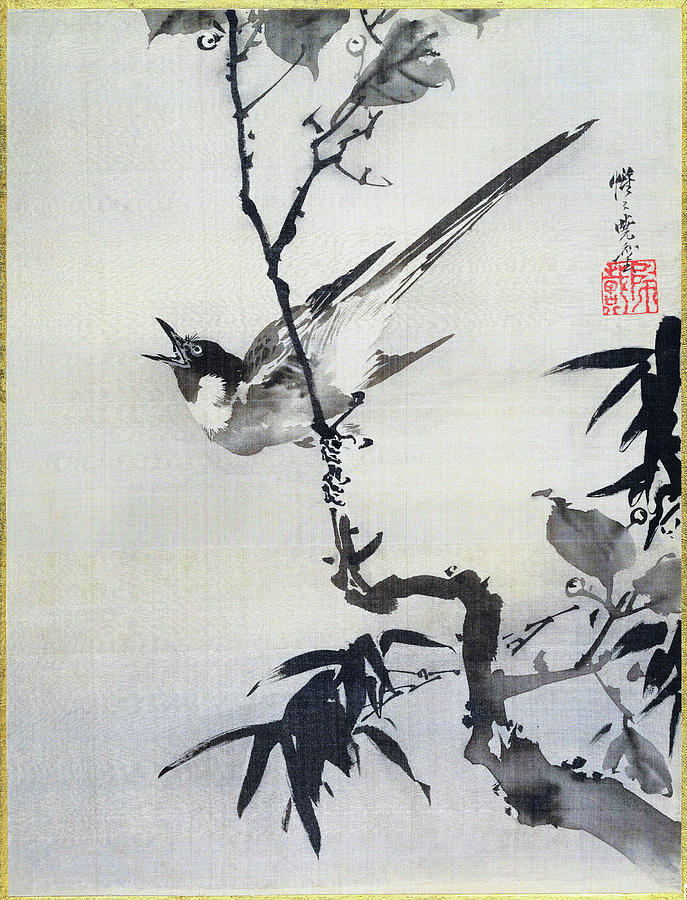 Singing Bird on a Branch - Digital Remastered Edition Painting by Kawanabe Kyosai