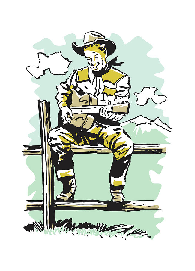 Music Drawing - Singing Cowboy on Fence by CSA Images