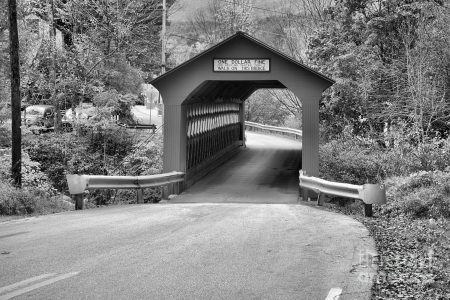 Single Lane Chiselville Covered Bridge Black And White Photograph by Adam Jewell