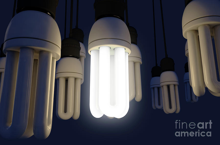 Globe Digital Art - Single Light Bulb Illuminated In Collection by Allan Swart