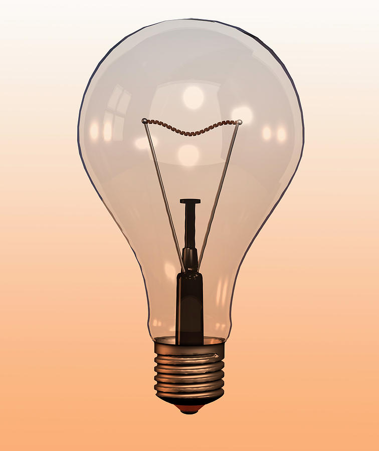 Single Light Bulb On Coloured Background Photograph by Calysta Images