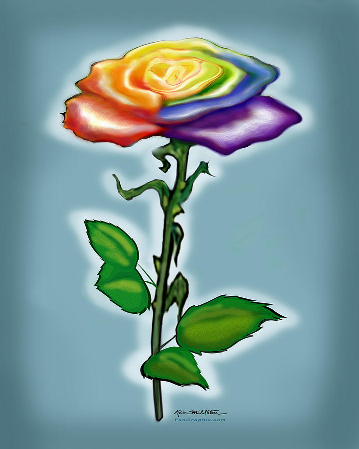 Single Rainbow Rose Digital Art by Kevin Middleton