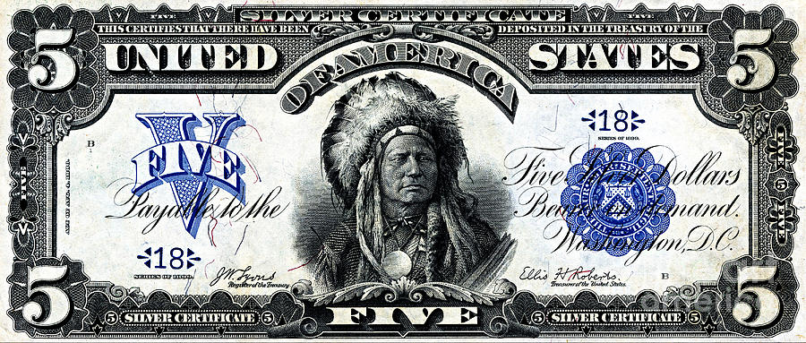 Sioux Chief Running Antelope 1899 Silver Certificate Painting by Peter Ogden