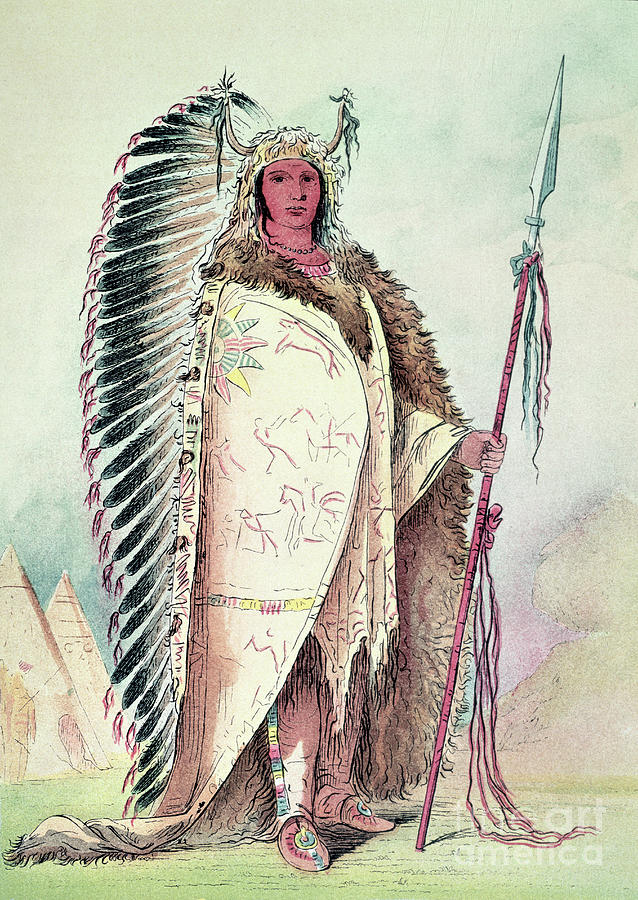  Sioux  Chief The Black Rock Drawing  by George Catlin