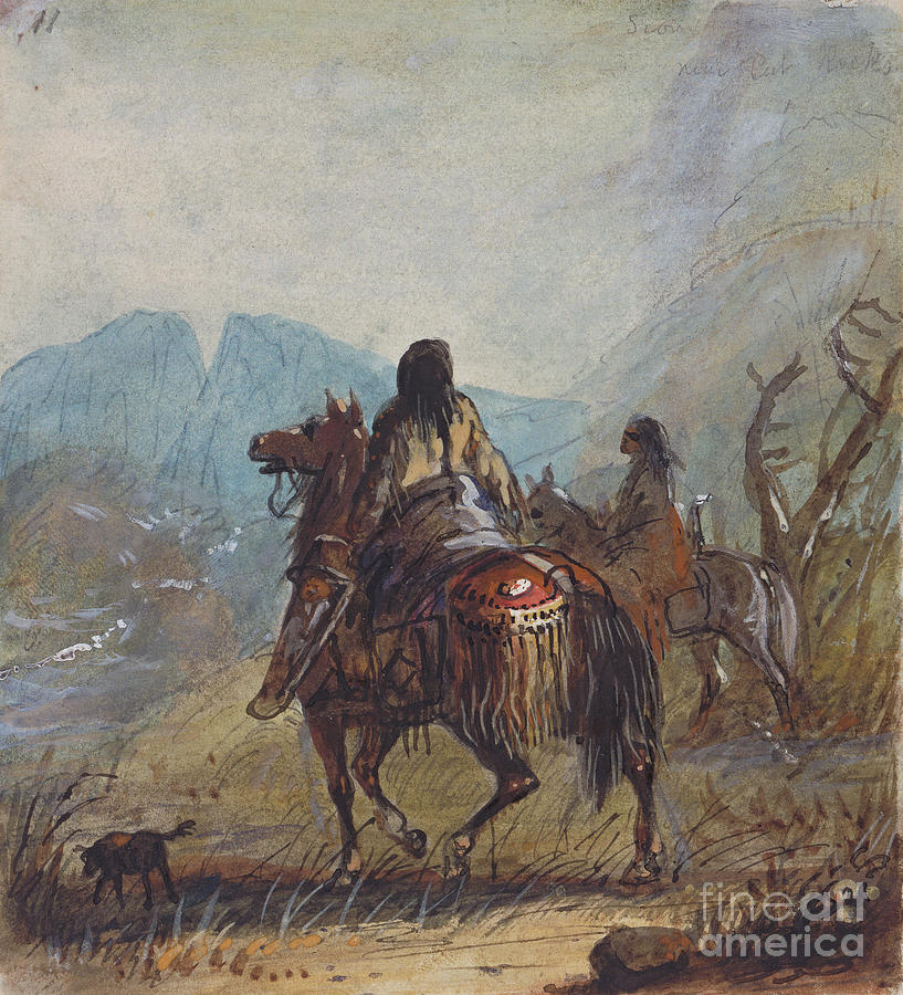 Sioux Women, Cut Rocks In The Distance, C.1837 Painting by Alfred Jacob Miller