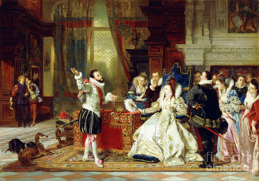 Animal Painting - Sir Walter Raleigh And Queen Elizabeth, 1875 by Charles Edouard Boutibonne