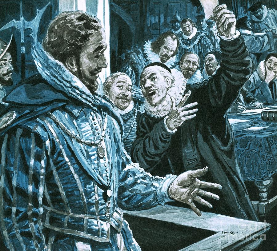 Sir Walter Raleigh Defending Himself Against Edward Cokes Accusations Painting by Cl Doughty