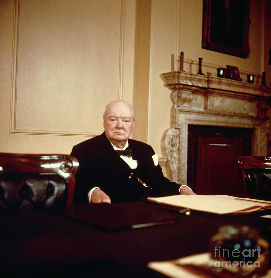 Sir Winston Churchill Sitting At Desk Photograph by Bettmann