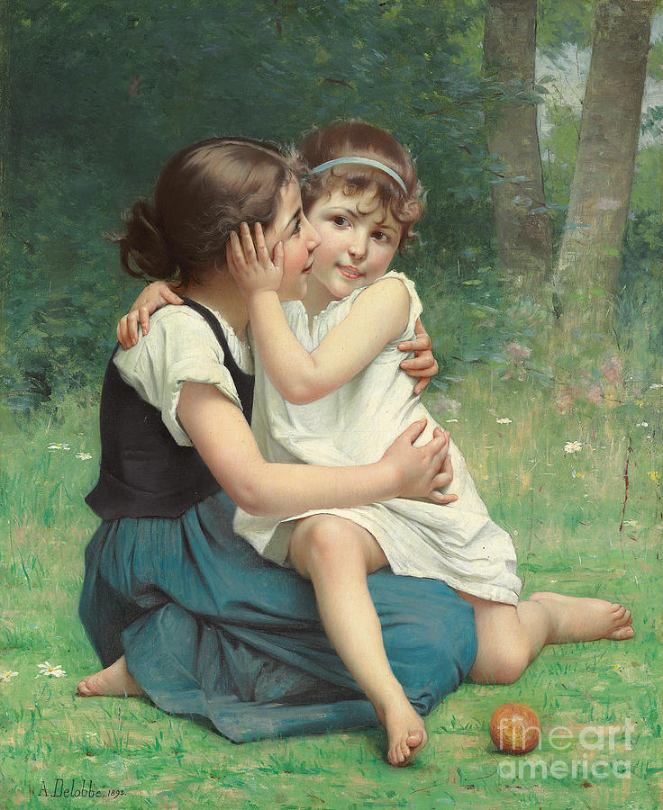 Sisterly Love, 1892 Painting by François Alfred Delobbe