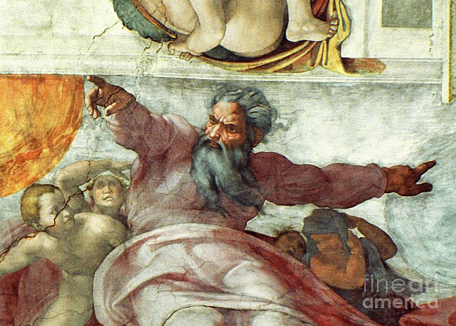 Sistine Chapel Ceiling: Creation Of The Sun And Moon, 1508-12 Painting by Michelangelo Buonarroti