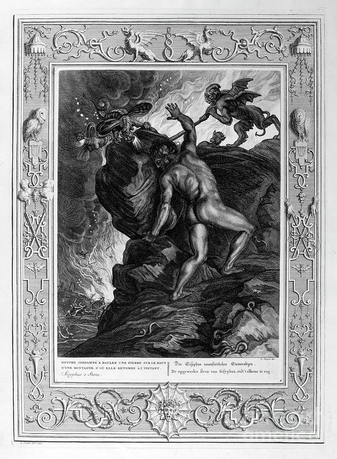 Sisyphus Pushing His Stone Drawing by Print Collector