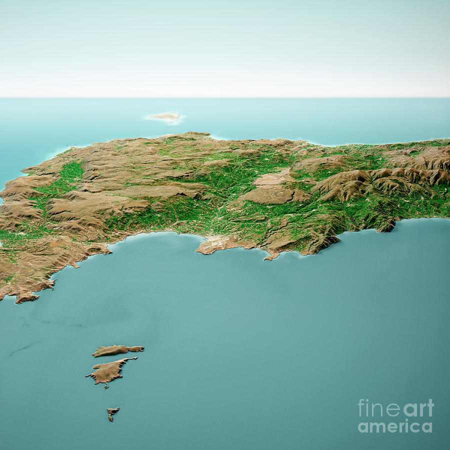 Map Digital Art - Sitia Crete Island 3D Render Aerial Horizon View From North Mar  by Frank Ramspott