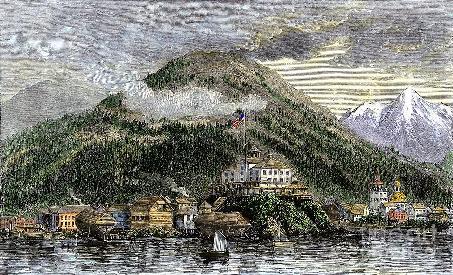 Vintage Drawing - Sitka, Or New Archangel, Capital Of Alaska In 1869, When The City Was Coveted By The Russians Colour Engraving Of The 19th Century by American School