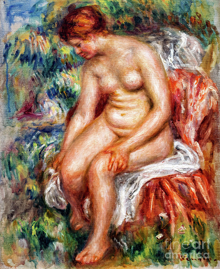 Sitting Bather Drying Her Leg by Renoir Painting by Auguste Renoir