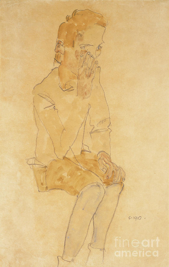 Sitting Boy, 1910 Painting by Egon Schiele