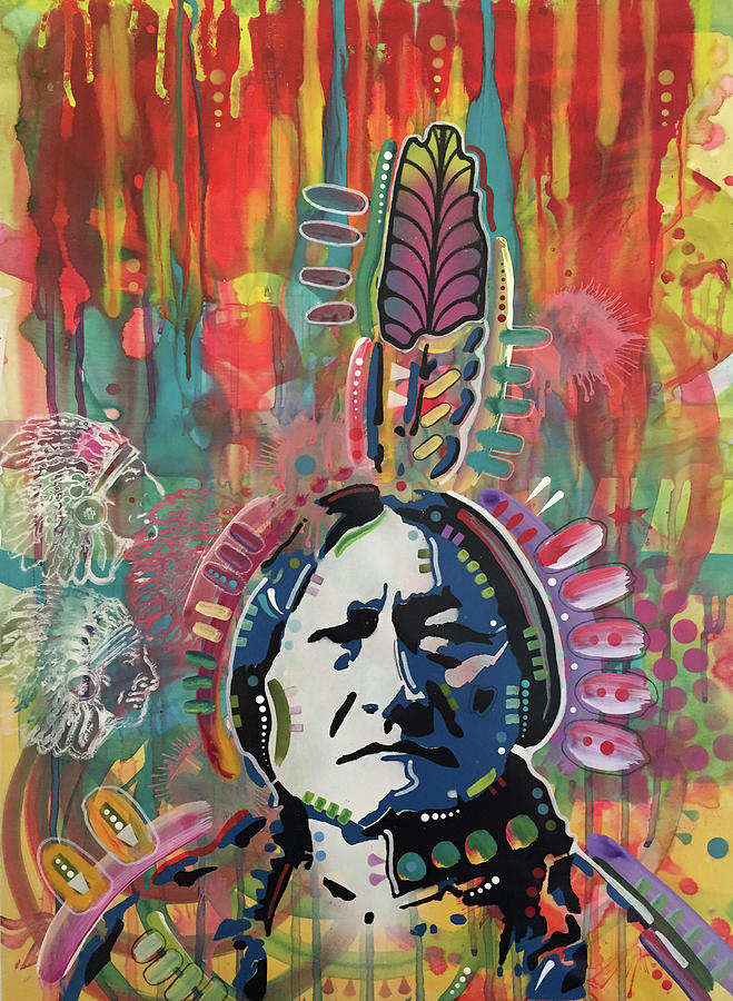 Portrait Mixed Media - Sitting Bull Red by Dean Russo