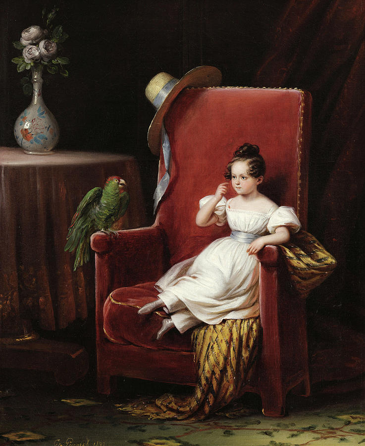 Parrot Painting - Sitting girl by Edouard Pingret