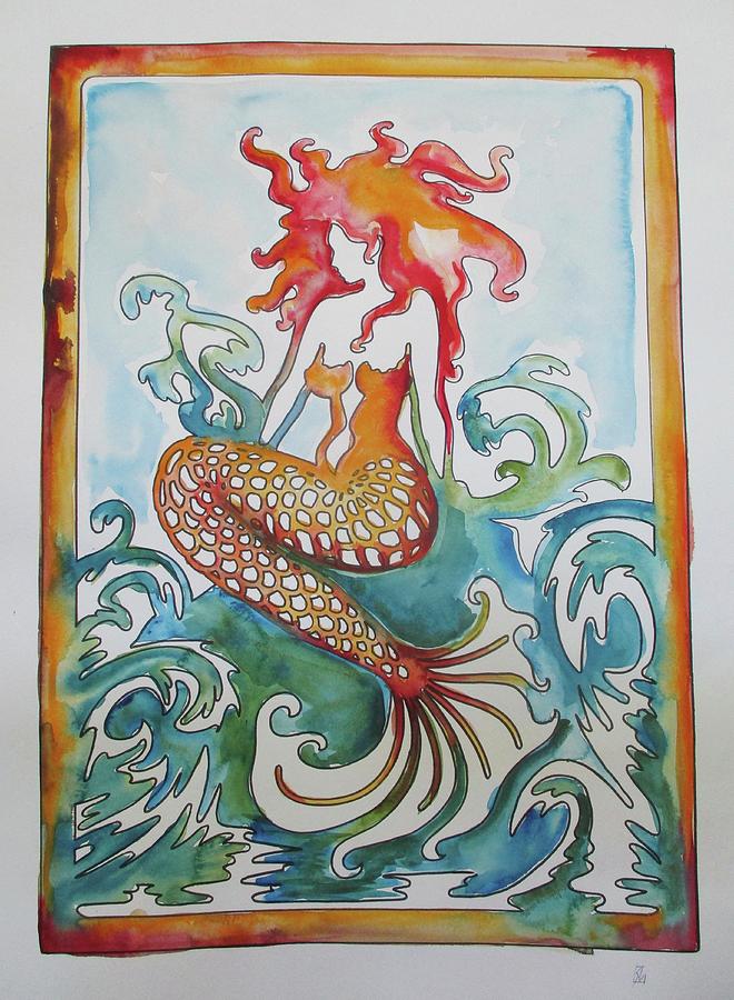 Sitting Mermaid Painting by Lee Stockwell
